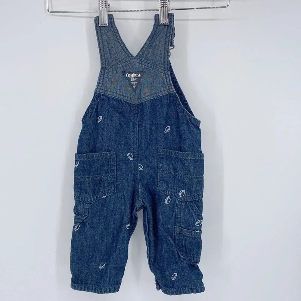 OshKosh B'gosh Overalls Boys 6M Blue‎ Denim Football Kids Youth Casual Baby